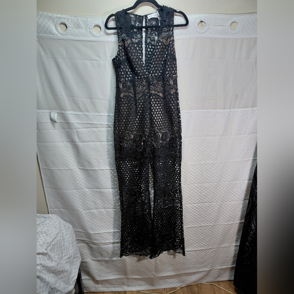 Alice McCall Black Lace Sleeveless Crochet Jumpsuit